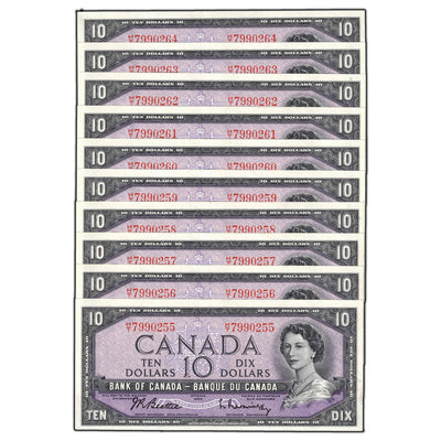 SOLD $10 1954 Bank of Canada Notes H/T Prefix BC-40b - 10 Consecutive