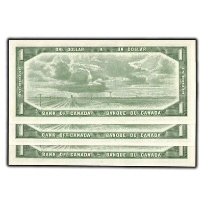 SOLD $1 1954 Bank of Canada Notes N/Z Prefix BC-37b-i - 3 Consecutive