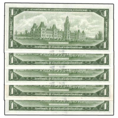 SOLD $1 1967 Bank of Canada Notes G/P Prefix BC-45b-i - 5 Consecutive