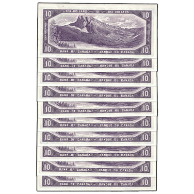 SOLD $10 1954 Bank of Canada Notes H/T Prefix BC-40b - 10 Consecutive