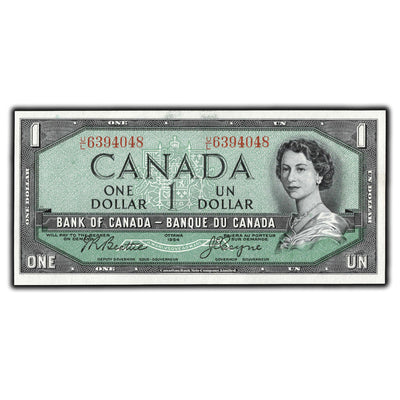 SOLD $1 1954 Bank of Canada Note Beattie-Coyne U/L Prefix BC-37a - Ch UNC