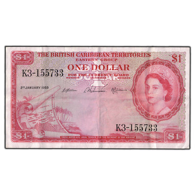 SOLD British Caribbean Territories 1959 $1 Note P #7 - Crisp VF