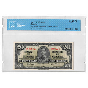 SOLD $20 1937 Bank of Canada Note Coyne-Towers K/E Prefix BC-25c - CCCS UNC-62