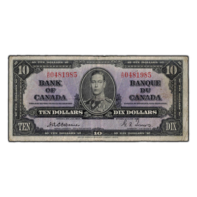 SOLD $10 1937 Bank of Canada Note Osborne Signature BC-24a