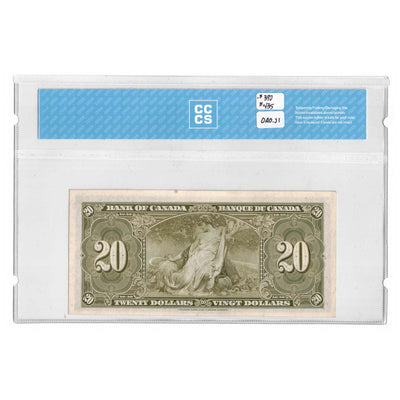 SOLD $20 1937 Bank of Canada Note Coyne-Towers K/E Prefix BC-25c - CCCS UNC-62