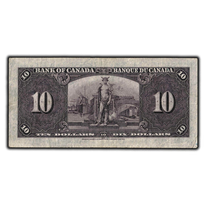 SOLD $10 1937 Bank Of Canada Note Gordon-Towers B/D Prefix BC-24b - VF-20
