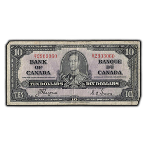 SOLD $10 1937 Bank Of Canada Note Coyne-Towers D/T Prefix BC-24c