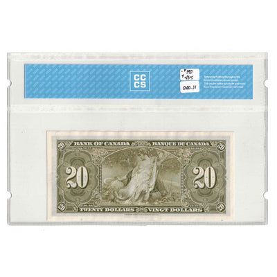 SOLD $20 1937 Bank of Canada Note Coyne-Towers K/E Prefix BC-25c - CCCS UNC-62