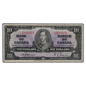 SOLD $10 1937 Bank of Canada Note Osborne Signature BC-24a