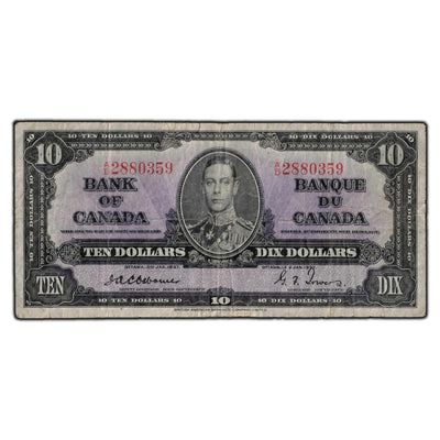 SOLD $10 1937 Bank of Canada Note Osborne Signature BC-24a
