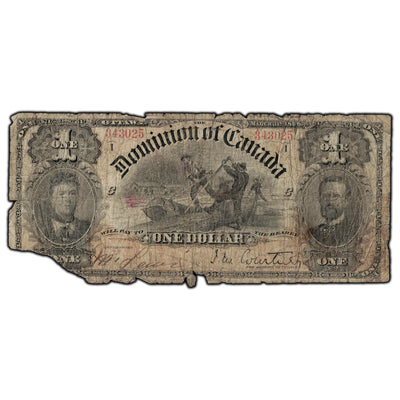 SOLD $1 1898 Dominion of Canada Note Courtney Series I DC-13b - Damaged