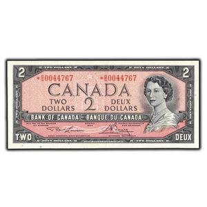 SOLD $2 1954 Bank of Canada Note *O/G Replacement Prefix BC-38dA - AU-50