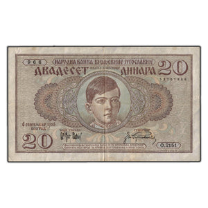 SOLD Yugoslavia 1936 20 Dinara Banknote P #30