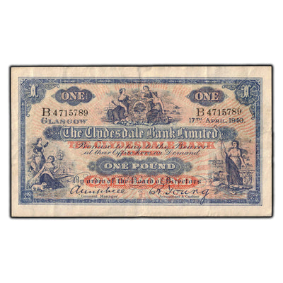 SOLD Scotland Clydesdale Bank Limited 1940 1 Pound Note SC #303b - VF-30