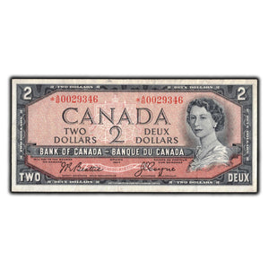 SOLD $2 1954 Bank of Canada Note *A/B Replacement Prefix BC-38aA - VF-20