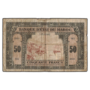 SOLD Morocco 1944 50 Francs Note P #26a
