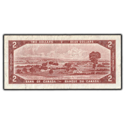SOLD $2 1954 Bank of Canada Note *A/B Replacement Prefix BC-38aA - VF-20