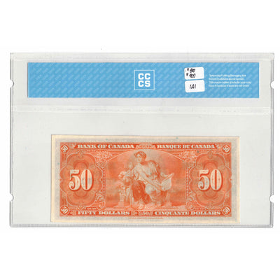 SOLD $50 1937 Bank of Canada Note Gordon-Towers B/H Prefix BC-26b - CCCS UNC-60