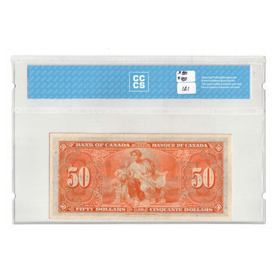 SOLD $50 1937 Bank of Canada Note Gordon-Towers B/H Prefix BC-26b - CCCS UNC-60
