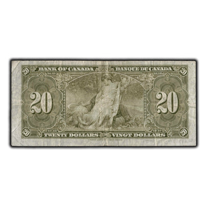 SOLD $20 1937 Bank Of Canada Note Coyne-Towers K/E Prefix BC-25c - Light Writing