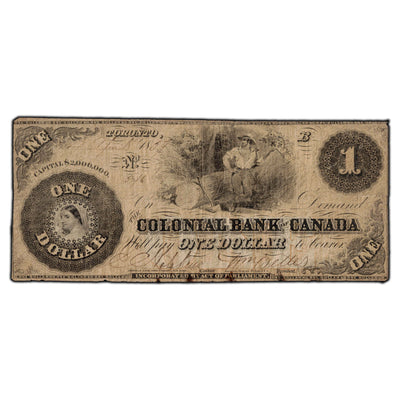 SOLD $1 1859 Colonial Bank of Canada Note - Circulated