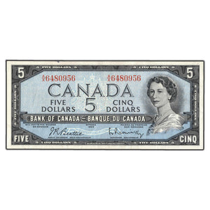 SOLD $5 1954 Bank of Canada Note Beattie-Rasminsky A/X Prefix BC-39b - EF-40
