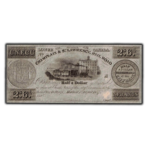 SOLD Ecu / 2 Shilling 6 Pence 1837 Champlain & St. Lawrence Banknote - Remainder