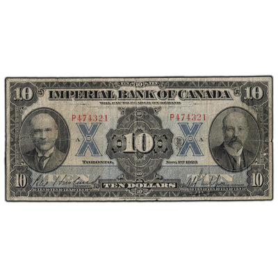 SOLD $10 1923 Imperial Bank of Canada Chartered Note CH #375-18-06 - Pinholes and Damage