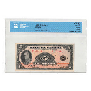 SOLD $5 1935 Bank of Canada Note English Text BC-5 - CCCS VF-30