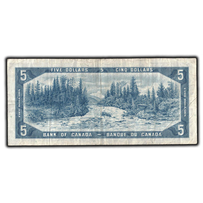 SOLD $5 1954 Bank of Canada Note Beattie-Coyne T/C Prefix BC-39a-i - VF-20