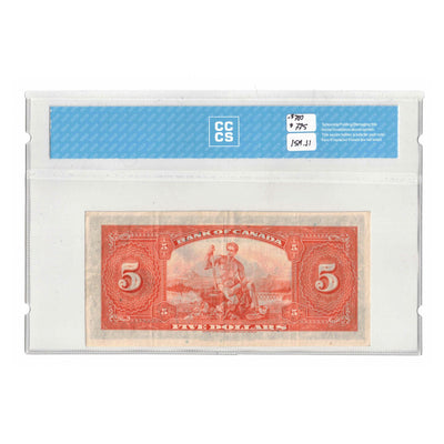 SOLD $5 1935 Bank of Canada Note English Text BC-5 - CCCS VF-30