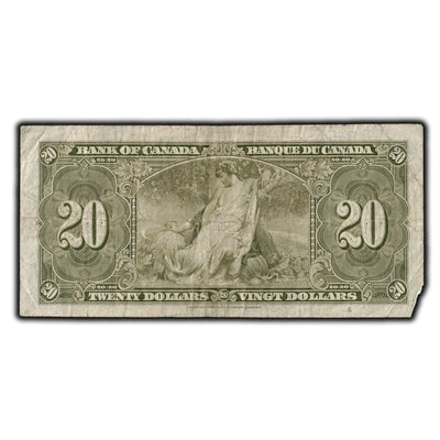 SOLD $20 1937 Bank Of Canada Note Gordon-Towers H/E Prefix BC-25b - Missing Corner