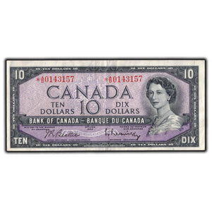SOLD $10 1954 Bank of Canada Note *A/D Replacement Prefix BC-40bA - VF-30