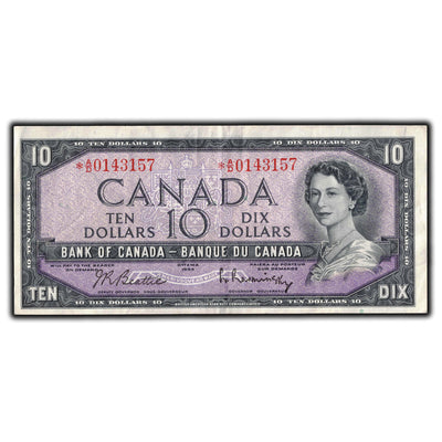 SOLD $10 1954 Bank of Canada Note *A/D Replacement Prefix BC-40bA - VF-30