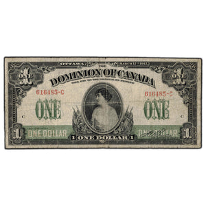 SOLD $1 1917 Dominion Of Canada Note Boville Suffix C DC-23a - VG-10