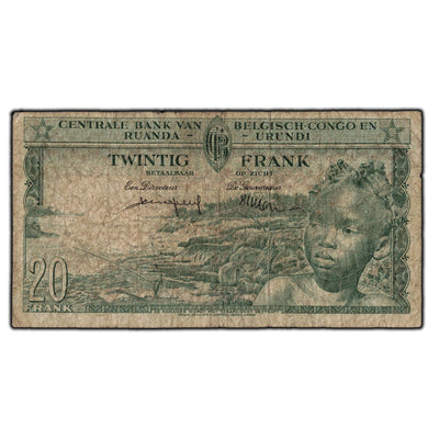 SOLD Belgian Congo 1957 20 Francs Note P #31
