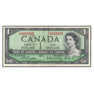SOLD $1 1954 Bank of Canada Note T/P Prefix BC #37b-i - Neat Serial Number