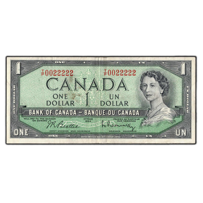 SOLD $1 1954 Bank of Canada Note T/P Prefix BC #37b-i - Neat Serial Number