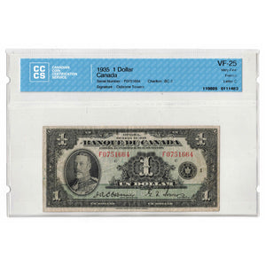 SOLD $1 1935 Bank of Canada Note French Text BC-2 - CCCS VF-25