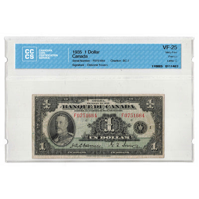 SOLD $1 1935 Bank of Canada Note French Text BC-2 - CCCS VF-25