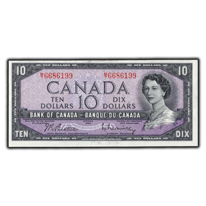 SOLD $10 1954 Bank Of Canada Note Beattie-Rasminsky M/T Prefix BC-40b