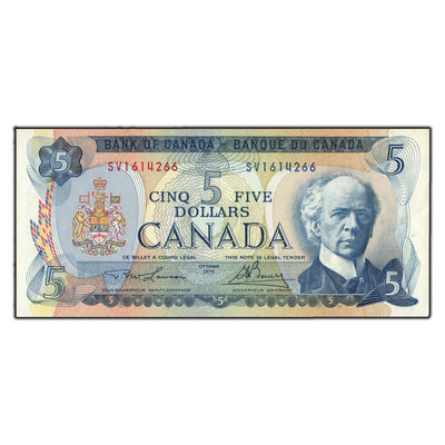 SOLD $5 1972 Bank of Canada Note Lawson-Bouey SV Prefix BC-48b - AU-55