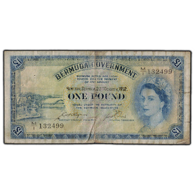 SOLD Bermuda 1952 1 Pound Banknote P #20a