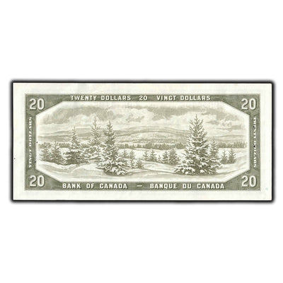 SOLD $20 1954 Bank Of Canada Note Beattie-Rasminsky F/W Prefix BC-41b - UNC (staple holes)