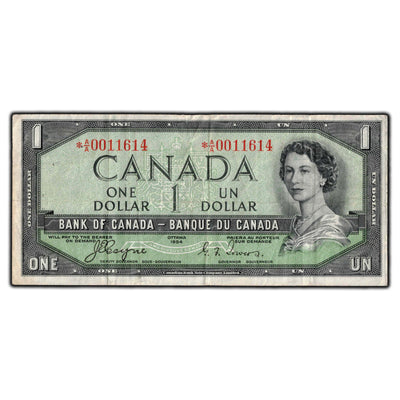 SOLD $1 1954 Bank Of Canada Note Devil Face *A/A Replacement BC-29aA (staple hole)