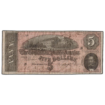 SOLD United States 1864 $5 Confederate States of America Note