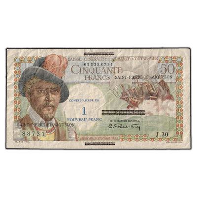 SOLD Saint-Pierre-Et-Miquelon 1960 1 Nouveau Franc / 50 Francs Note P #30