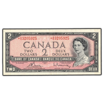 SOLD $2 1954 Bank of Canada Note *A/G Replacement Prefix BC-38cA - EF-40