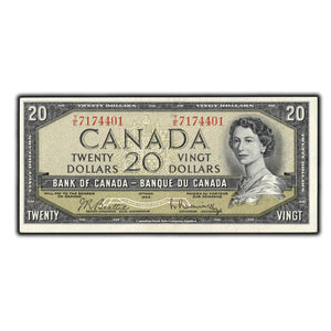 SOLD $20 1954 Bank Of Canada Note Beattie-Rasminsky T/E Prefix BC-41b - AU-50