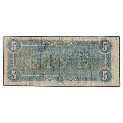 SOLD United States 1864 $5 Confederate States of America Note